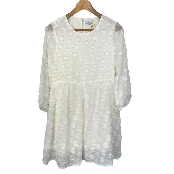 NWT Crescent Eyelash White Babydoll Long Sleeve Semi Sheer Mini Dress, Small - Picture 2 of 13